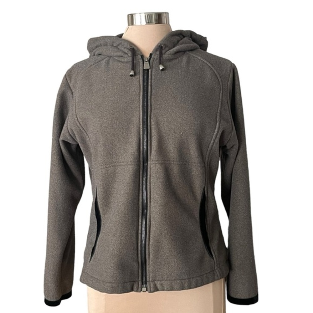 NILS | Vintage Olive Green Hoodie Jacket Black Velvet Trim Full Zip Women Medium